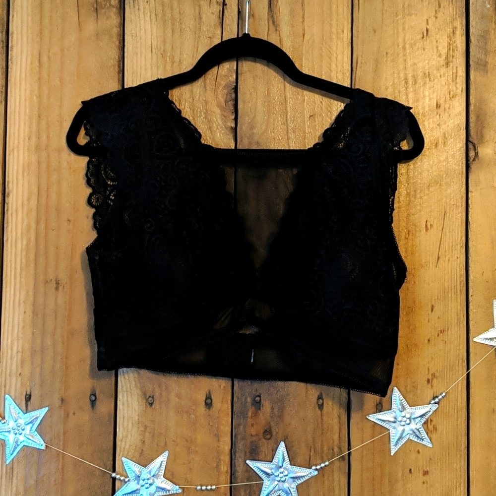 Black Lace Mesh Bra Top